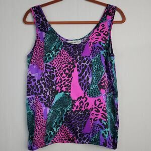 Vtg Relax Said Max silk tank top blouse size SP colorful mixed animal print Y2K